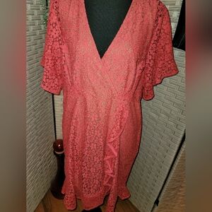 Michael Kors XL Coral Lace Faux Wrap Dress